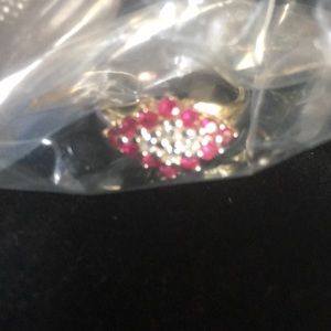 Sterling silver lab created Ruby ring with CZ A64